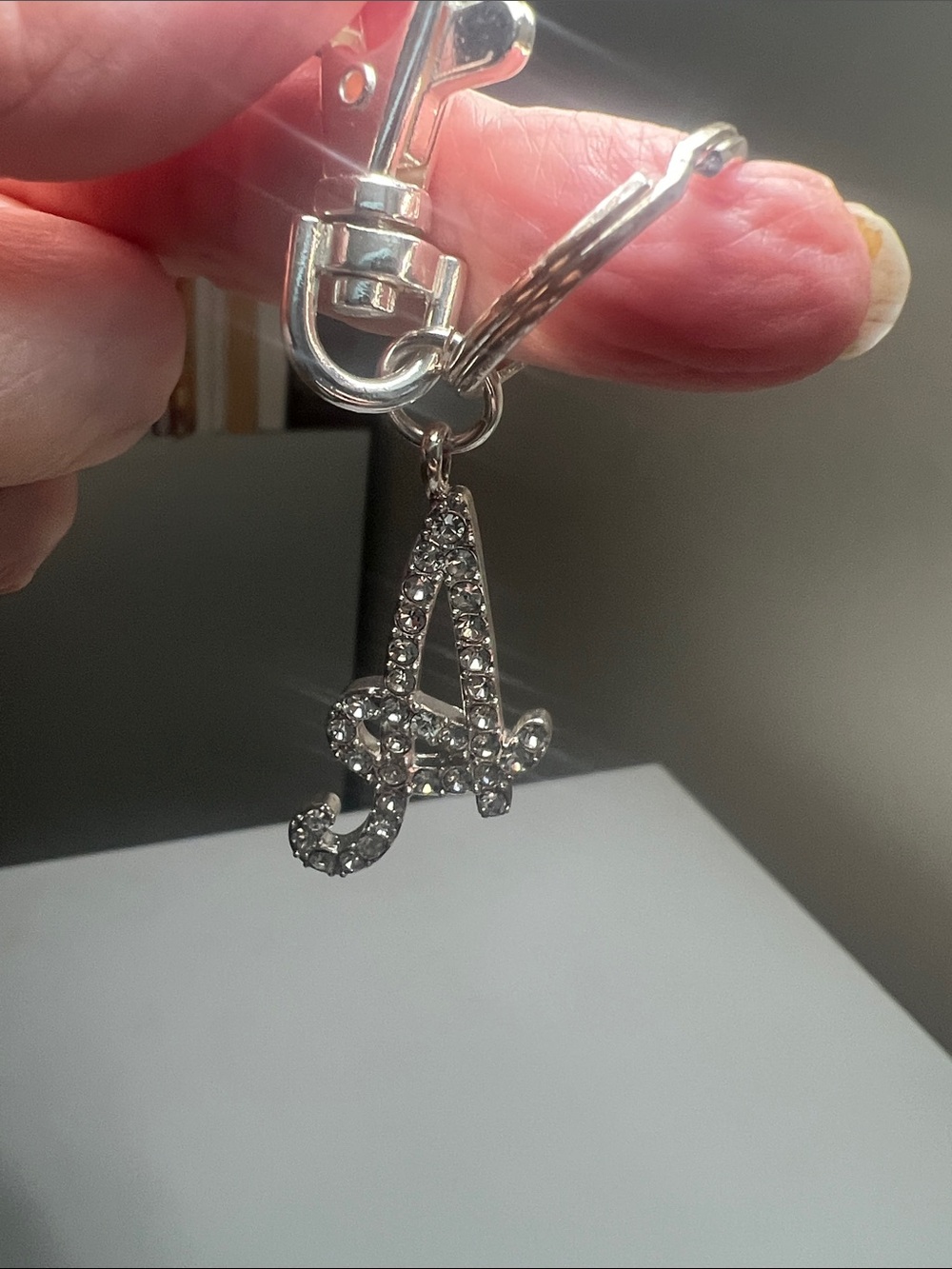 Vintage Rhinestone Letter 'A' Keychain Charm - Silver Tone